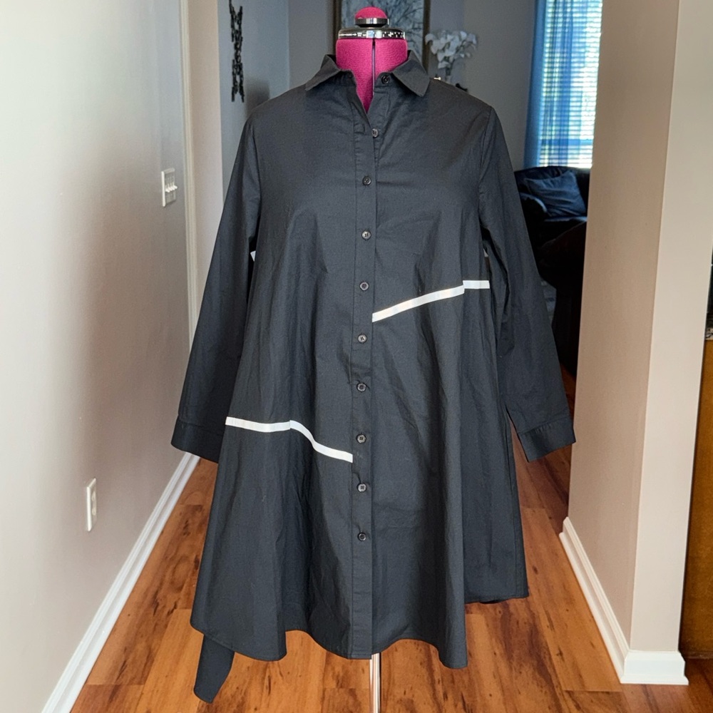 Vor Nisantasi NWOT asymmetrical black white button down ruffle zip shirt dress L - Picture 10 of 16